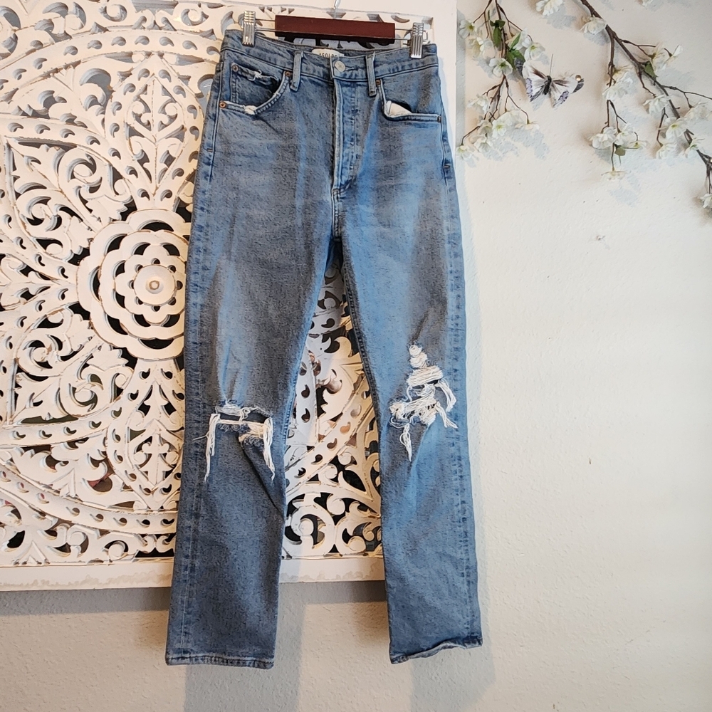 AGOLDE RILEY HIGH RISE CROPPED DISTRESSED LIGHT WASH JEANS WOMENS SZ 25 - Picture 9 of 16